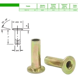 Rebite Lona Freio 10X14 Ferro - Tubular - 007338010018